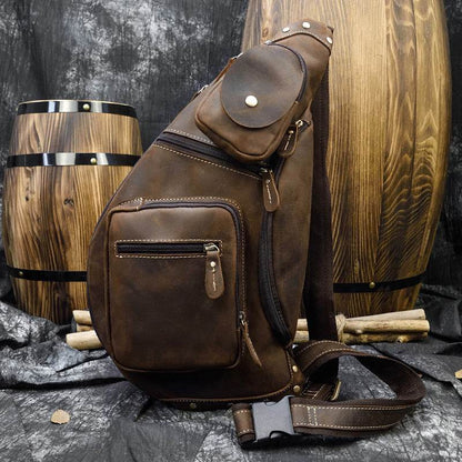 Retro Men's Chest Bag - Genuine Leather, Stylish & Convenient Design - Buy Center