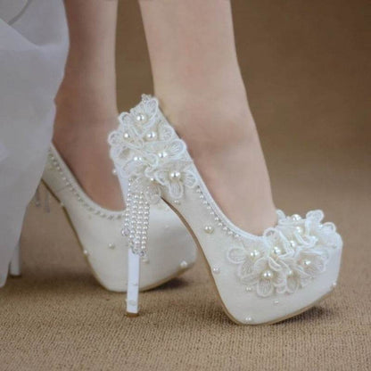 Buycenter Korean Style High-Heeled Pumps - Elegant Flower Rhinestones - Buy Center