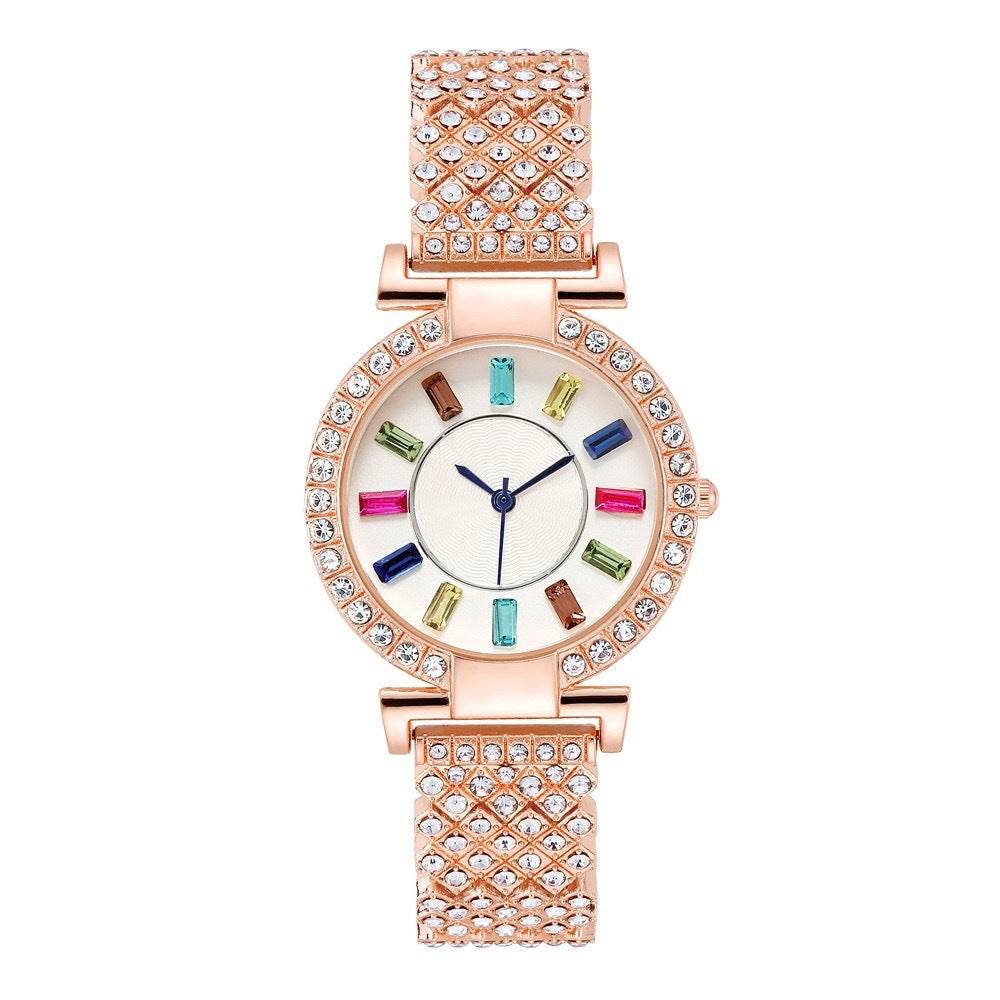 BuyCenter Women's Colorful Crystals Watch - Silver & Rose Gold Design - Buy Center
