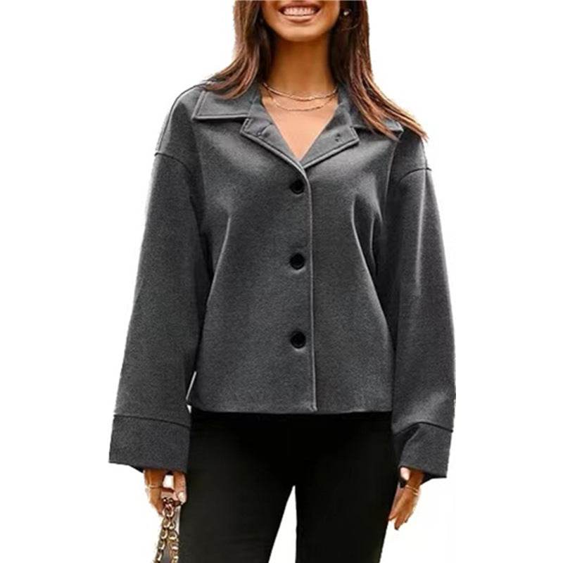 Buycenter Women's Slim Fit Short Coat - Long Sleeve Button Design - Buy Center