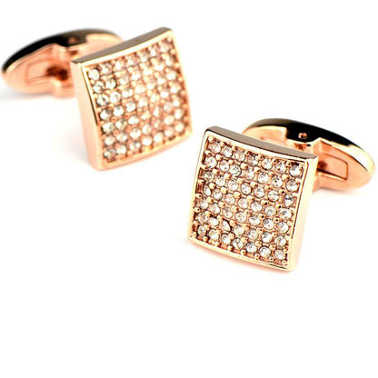 Full Diamond Precision Rose Gold Cufflinks - Elegant White Diamonds Style - Buy Center