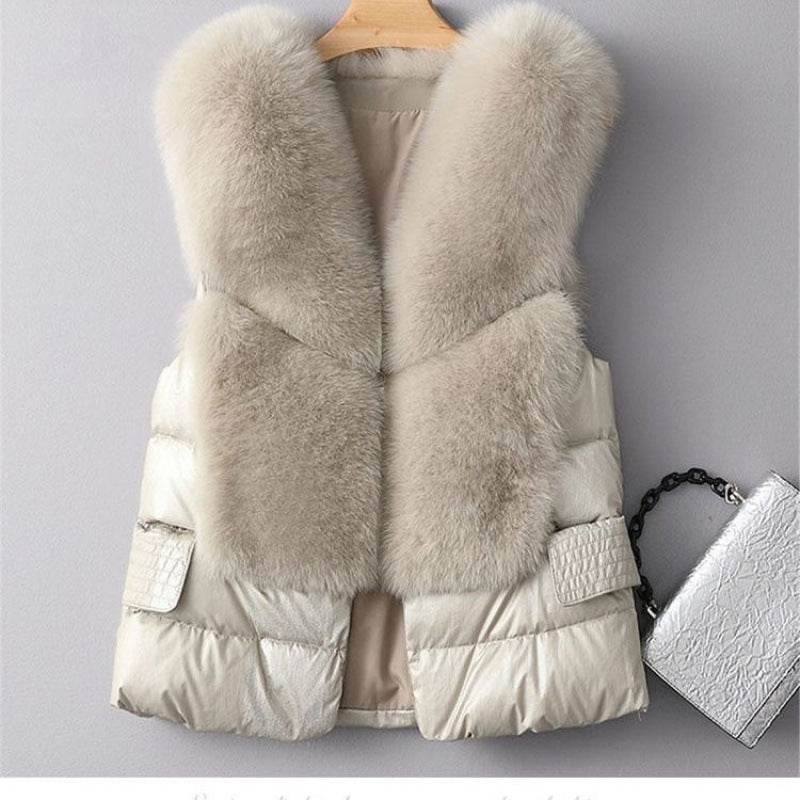 Women's Winter Short Down Jacket - Imitation Fox Fur Vest, Stylish & Warm - Buy Center
