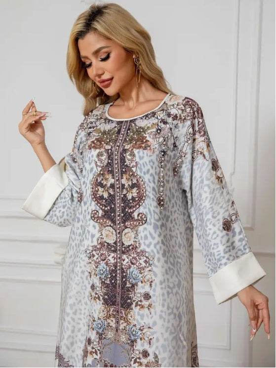 Buycenter Elegant Floral Print Abaya Dress - Long Sleeve for Ladies - Buy Center