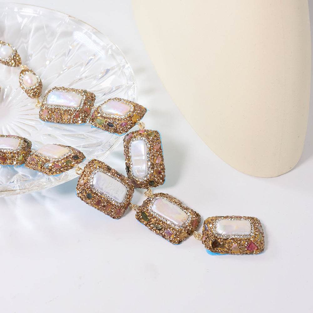 Elegant Tourmaline Pearl Necklace - Adjustable Titanium Chain, Trendy Style - Buy Center