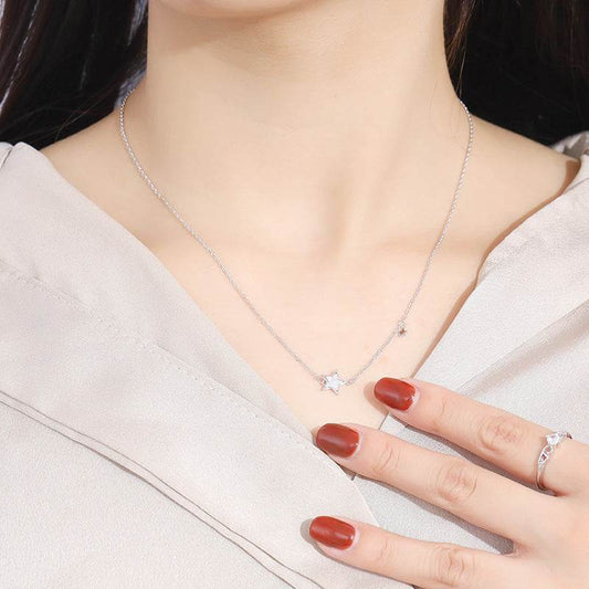 Elegant S925 Silver Star Necklace with Shell Pendant - Korean Style - Buy Center