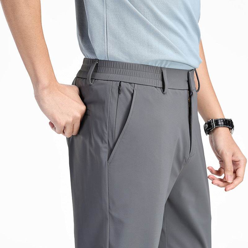 Casual Ice Silk Elastic Pants for Men - Stylish Mid-Waist Trousers - Buy Center