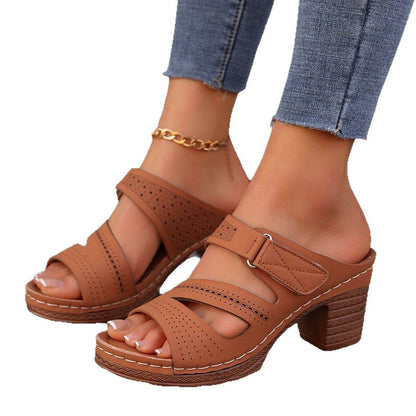 Buycenter Summer Square-Heeled Peep-Toe Slides - Comfortable Casual Slippers - Buy Center