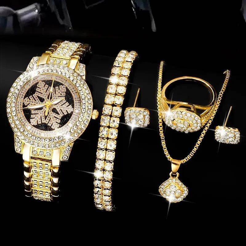 Snowflake Pattern Jewelry Set - Luxury Watch, Necklace & Bracelet - Buy Center