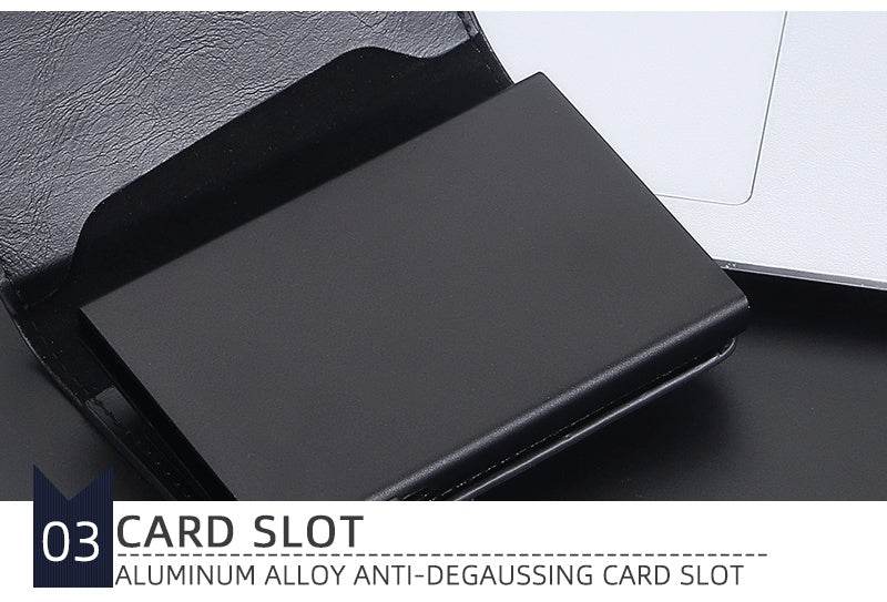 Crazy Horse Leather Card Clamp Wallet - Stylish & Anti-Degaussing for Men - Buy Center