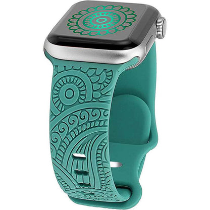 Laser Carved Silicone Strap - Cashew Print for Apple Watches 38-49mm - Buy Center