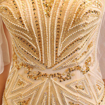 Buycenter High-End Evening Dress - Sleeveless U-Neck with Crystal Beads - Buy Center