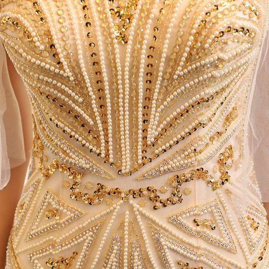 Buycenter High-End Evening Dress - Sleeveless U-Neck with Crystal Beads - Buy Center