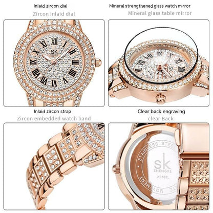 Elegant Women's Fashion Diamond Watch - Waterproof Alloy Bracelet Style - Buy Center