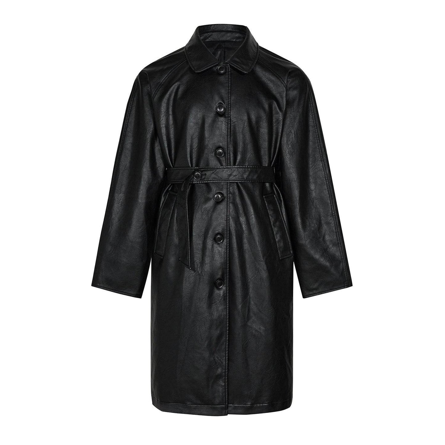 Stylish PU Leather Mid-Length Trench Coat for Men & Women - Black & Brown - Buy Center