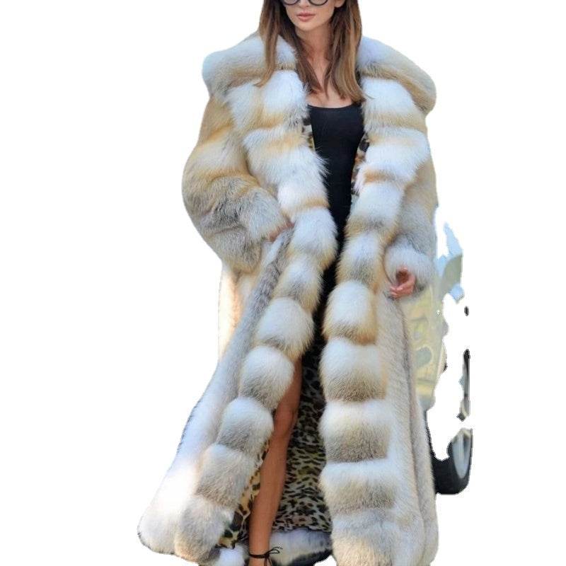 Buycenter Mid-Length Faux Fur Coat with Hood - Stylish European Design - Buy Center