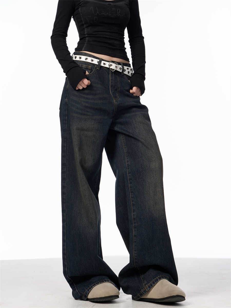 Retro Black Wide Leg Jeans for Women - Vintage Straight-Leg Style - Buy Center