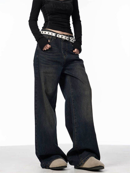 Retro Black Wide Leg Jeans for Women - Vintage Straight-Leg Style - Buy Center