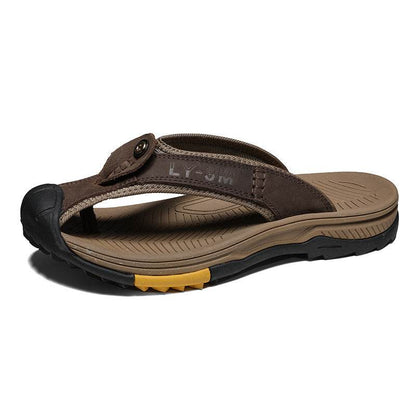 Buycenter Men's Casual Leather Slippers - Summer Beach Flip Flops - Buy Center