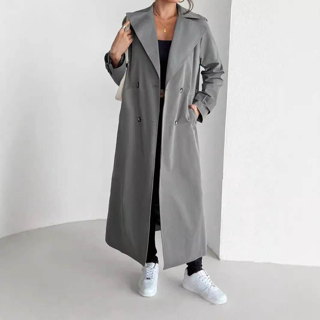 Temperament Leisure Double Breasted Coat - Elegant Gray Trench for Women - Buy Center