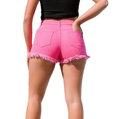 Colorful High Waist Ripped Denim Shorts for Women – Trendy Loose Fit - Buy Center