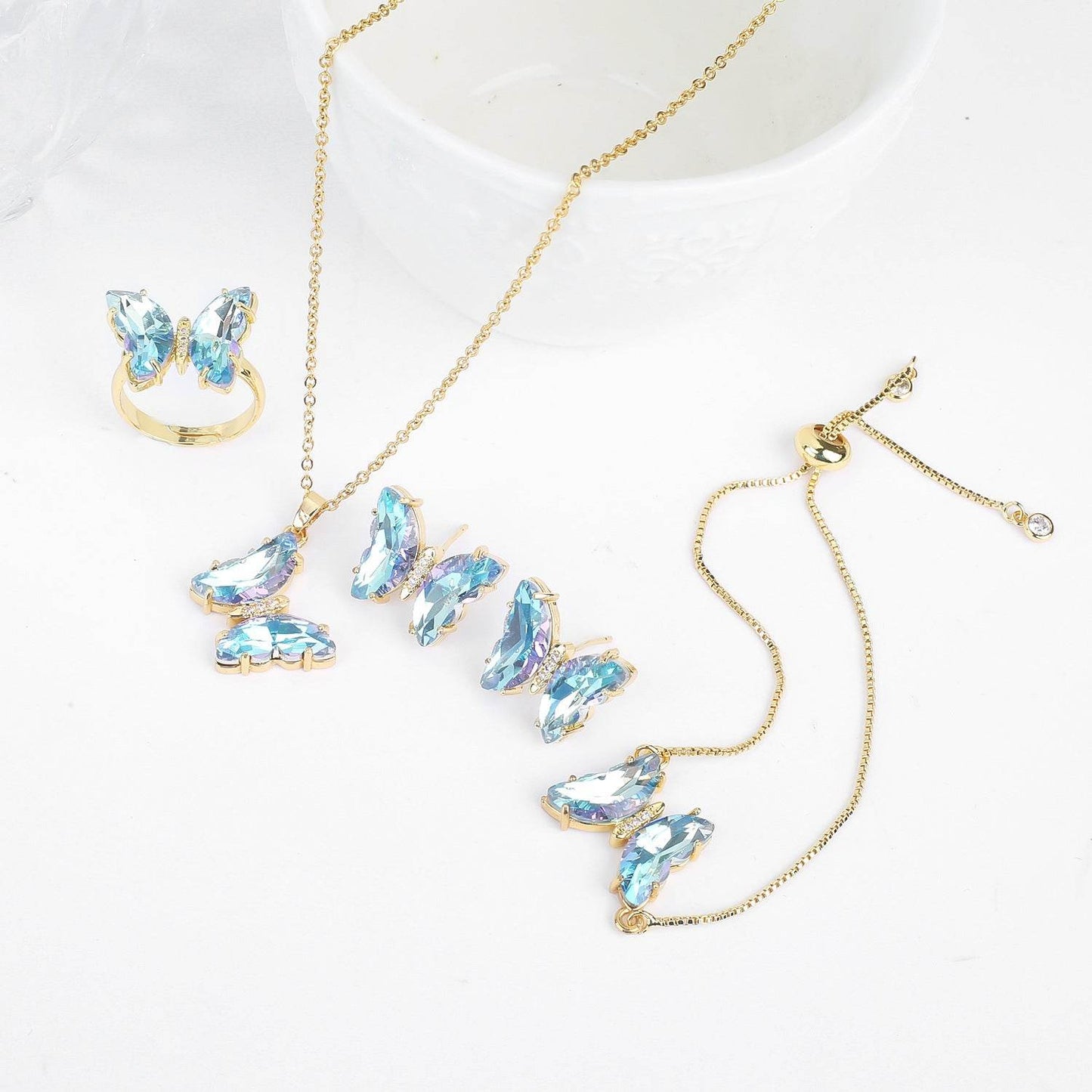 Buycenter Lucky Crystal Butterfly Jewelry Set - Necklace, Earrings & More - Buy Center