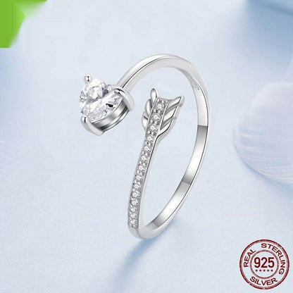 Buycenter 925 Silver Heart Arrow Open Ring - Adjustable Size for Women - Buy Center