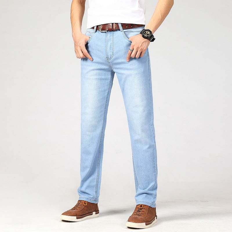 Men's Straight-Leg Jeans - Light Blue Cotton Pants for Spring Style - Buy Center
