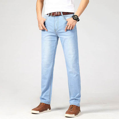 Men's Straight-Leg Jeans - Light Blue Cotton Pants for Spring Style - Buy Center