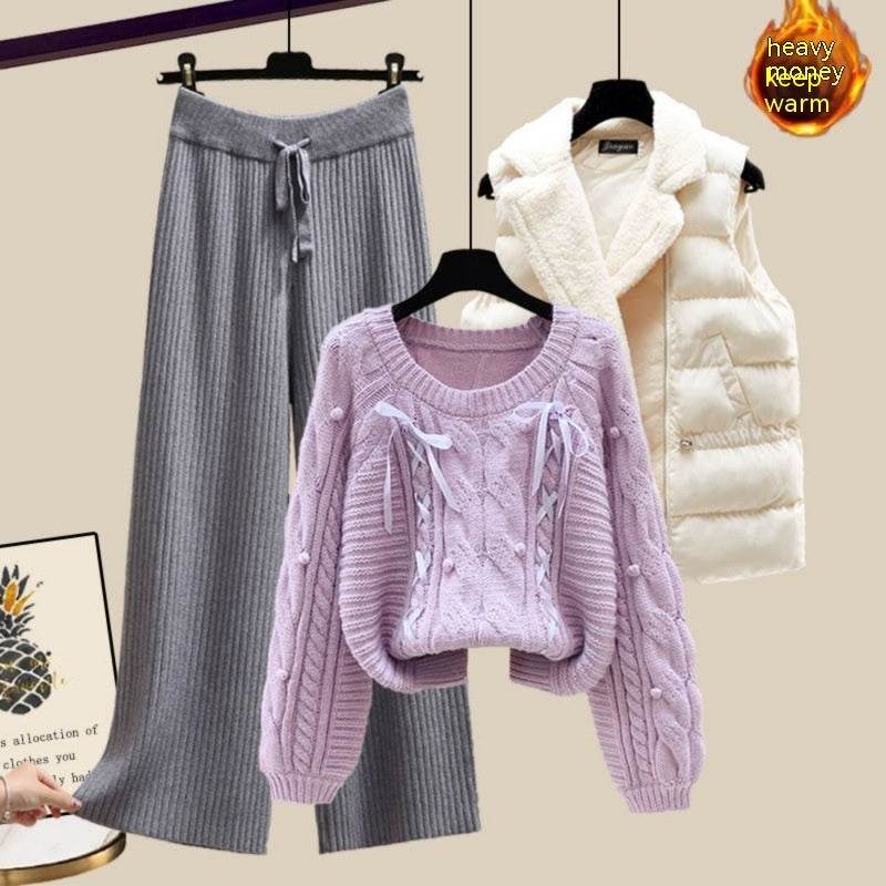 Women's Three-Piece Sweater Vest & Pants Suit - Cozy Urban Style 2025 - Buy Center
