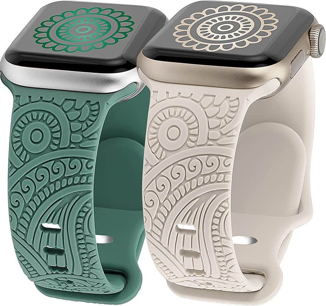 Laser Carved Silicone Strap - Cashew Print for Apple Watches 38-49mm - Buy Center