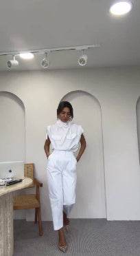 Elegant Shoulder Slimming Jumpsuit Set - Stylish Blouse & Pants Combo - Buy Center