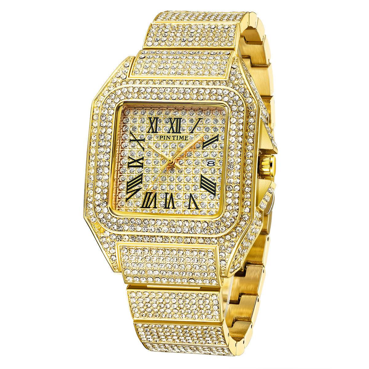 PINTIME Men's Luxury Quartz Watch - Square Diamond, Stylish Business Design - Buy Center