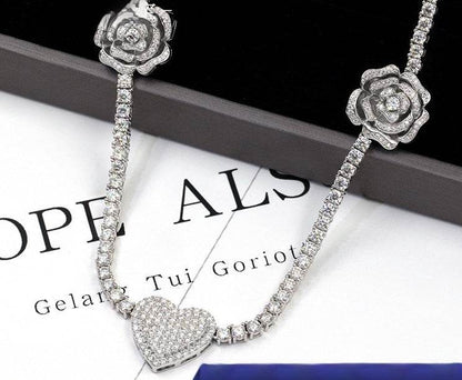 925 Silver Moissani Rose Necklace - Trendy Hip Hop Style Jewelry - Buy Center