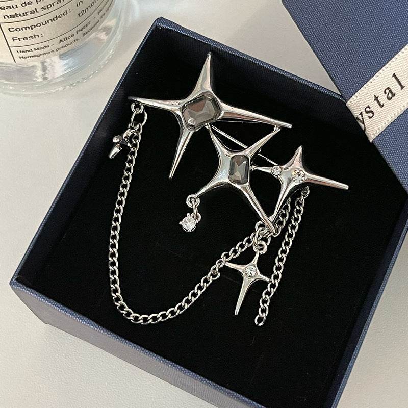 Buy Center Four Eight-Pointed Stars Zircon Chain Brooch for Women - Buy Center