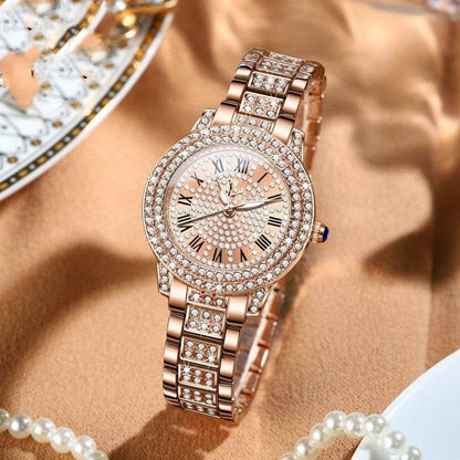 Buycenter Elegant Quartz Watch - Sparkling Diamonds, Stainless Steel Design - Buy Center
