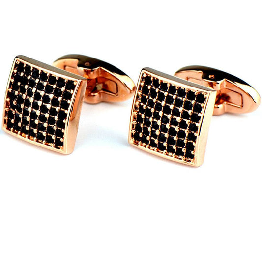 Full Diamond Precision Rose Gold Cufflinks - Elegant White Diamonds Style - Buy Center