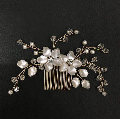 Pearl White Crystal Headdress Comb - Elegant Hair Accessory for Banquets - Buy Center