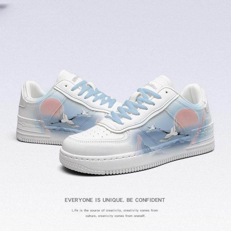 Buycenter Ancient Style White Crane Vulcanize Shoes - Cute Sky Blue Laces - Buy Center