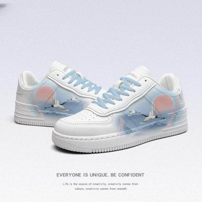 Buycenter Ancient Style White Crane Vulcanize Shoes - Cute Sky Blue Laces - Buy Center