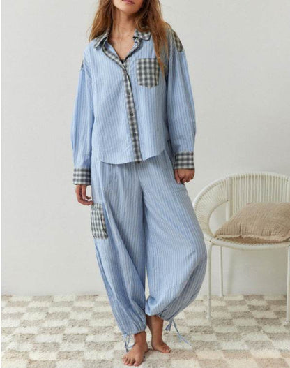Women's Plaid Dressing Gown Set - Long Sleeve Shirt & Trousers Outfit - Buy Center