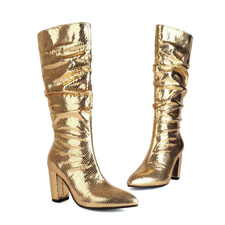 European Style Patent Leather Plaid Boots - Chunky Heel and Comfort - Buy Center