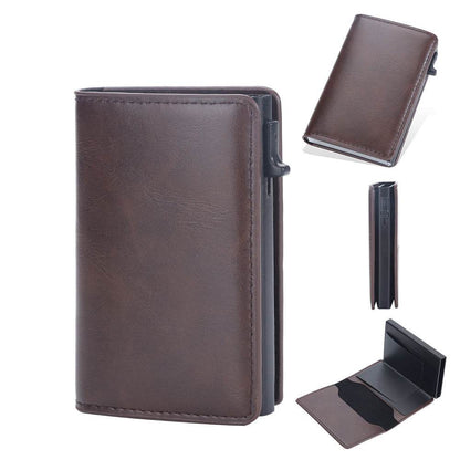 Crazy Horse Leather Card Clamp Wallet - Stylish & Anti-Degaussing for Men - Buy Center