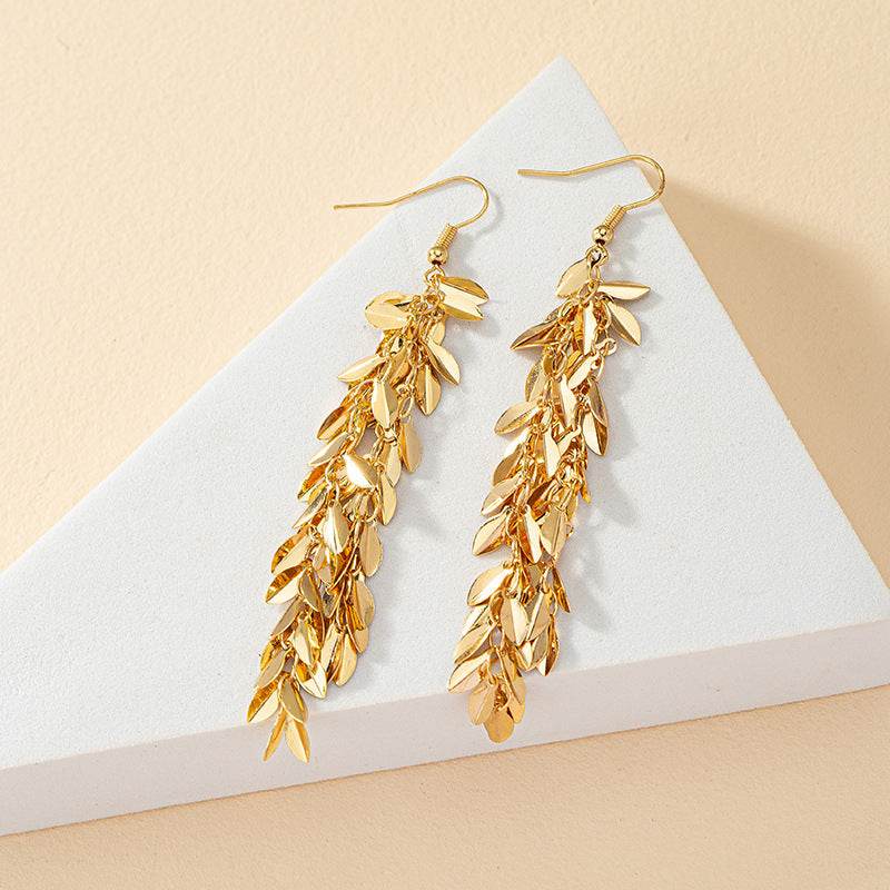 Gold Alloy Leaf Shaped Earrings - Stylish European Design for Any Occasion - Buy Center