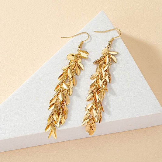 Gold Alloy Leaf Shaped Earrings - Stylish European Design for Any Occasion - Buy Center