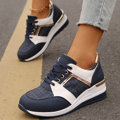 Colorblock Lace-Up Sneakers for Women - Stylish Thick-Soled Sports Flats - Buy Center