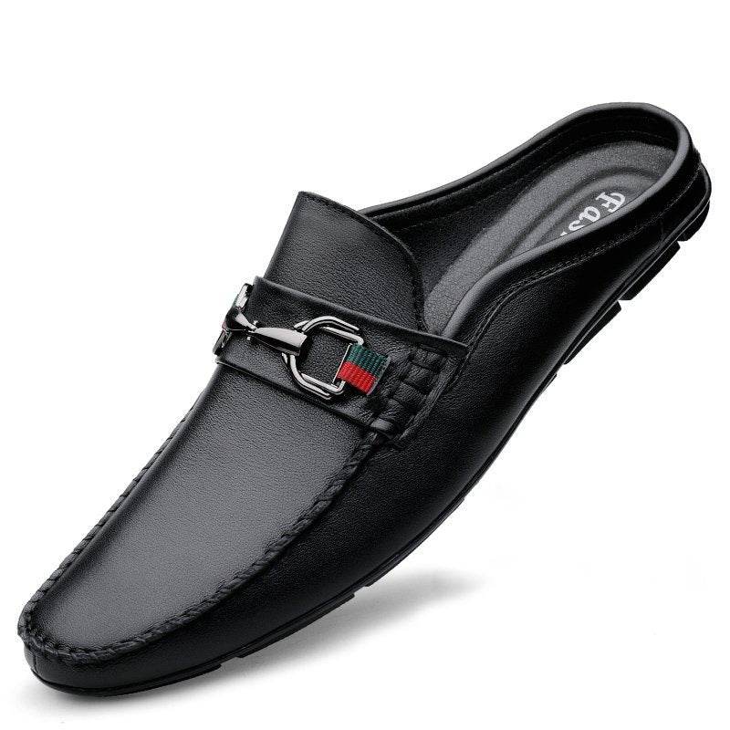 Buycenter Men's Casual Leather Slip-On Half-Slippers - Stylish & Comfortable - Buy Center