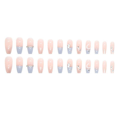 Stylish Stars and Moon Fake Nails - Chic French Design in Light Blue - Buy Center