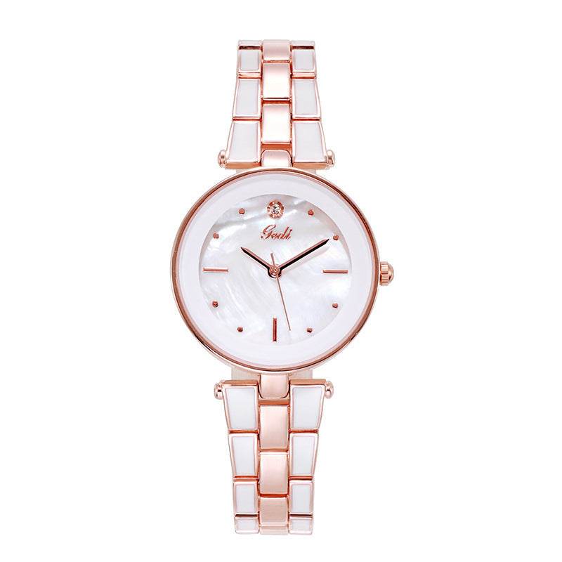 Trendy Korean Style Ladies Watch - White Quartz with Stainless Steel Strap - Buy Center
