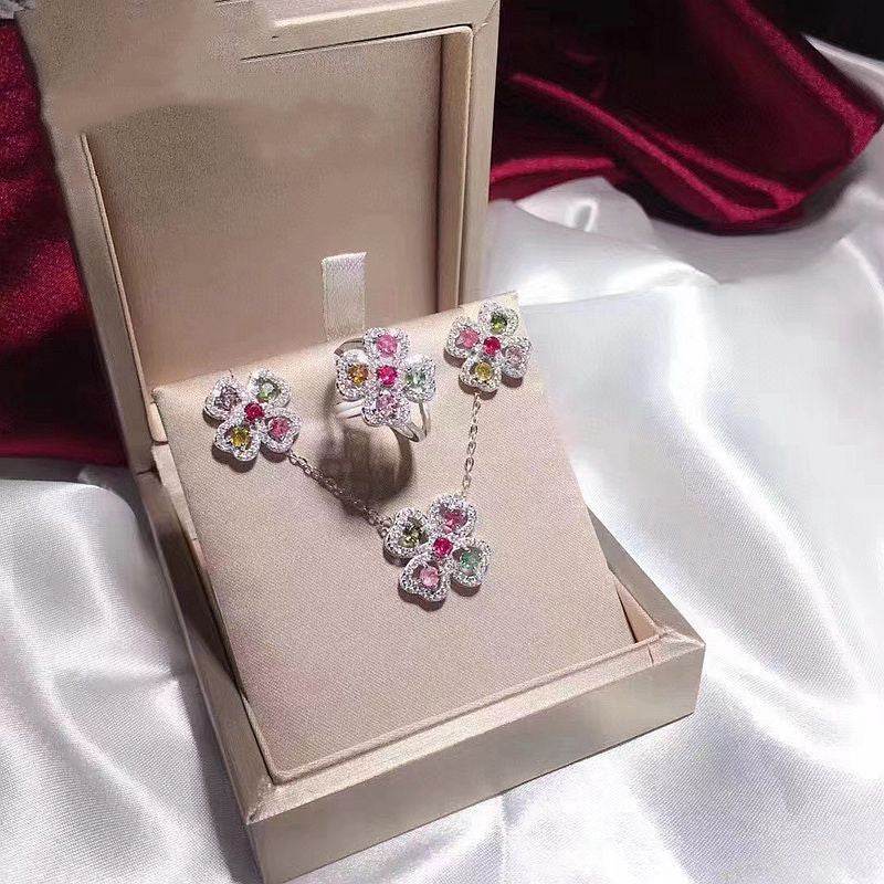 Buycenter S925 Silver Earring Ring Pendant Set - Natural Tourmaline Jewelry - Buy Center