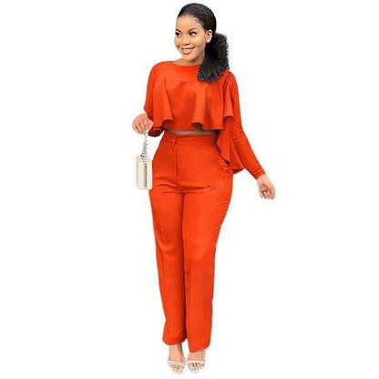 Buycenter Solid Color Two-Piece Set - High Waist Wide Leg Jumpsuit - Buy Center
